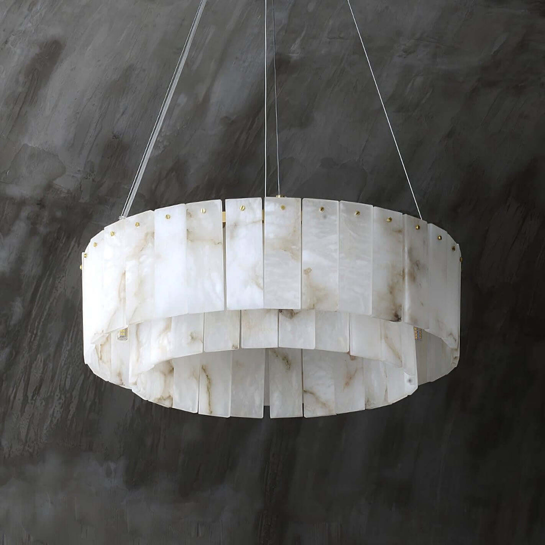 Elegant alabaster chandelier with two tiers, perfect for a Victorian or modern white decor.