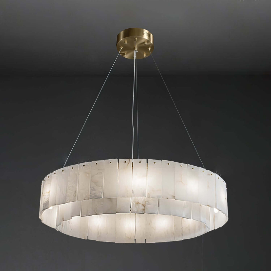 Elegant alabaster chandelier with gold accents, perfect for adding Victorian style to modern interiors.