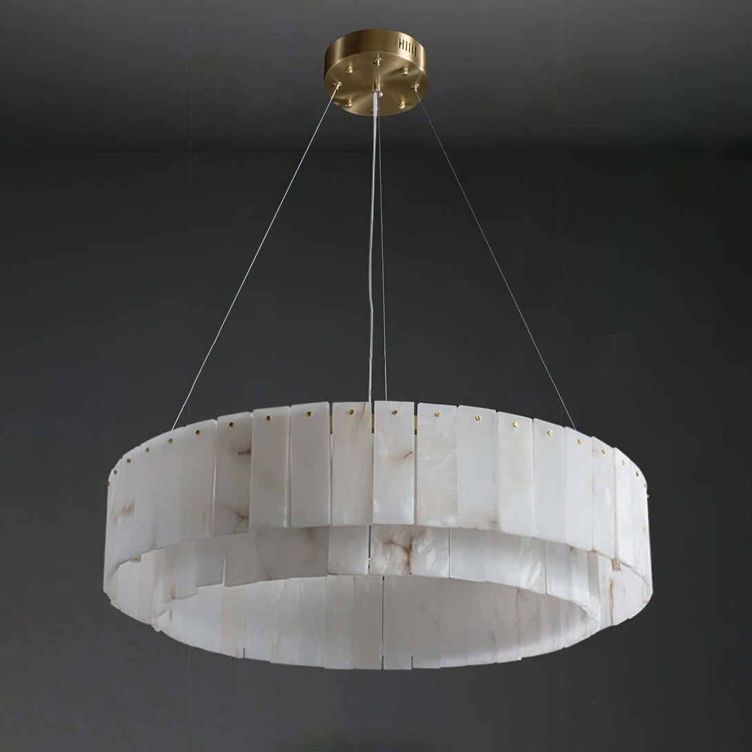 Elegant alabaster chandelier in a modern design, featuring a round shape and brass accent, ideal for Victorian decor.