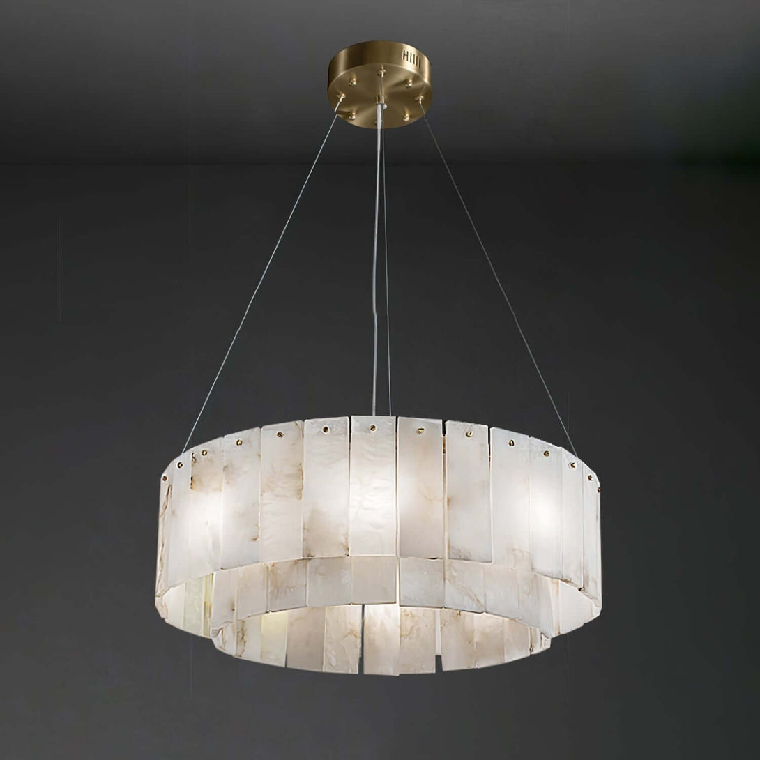 Solvani alabaster chandelier, Victorian style, elegant white lighting fixture in round design with gold accents.