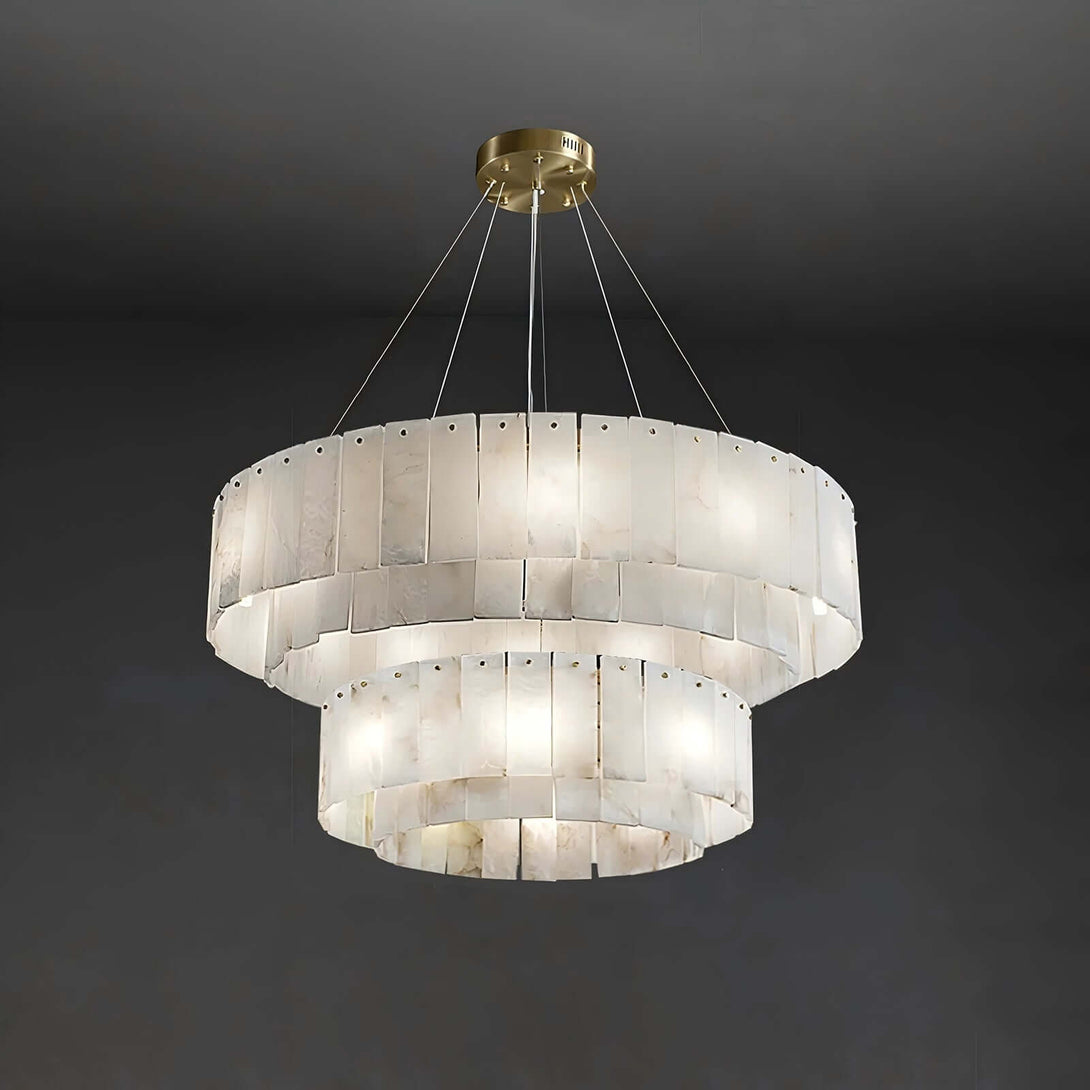 Elegant Solvani chandelier featuring alabaster panels in a two-tier design, perfect for a Victorian-inspired decor.