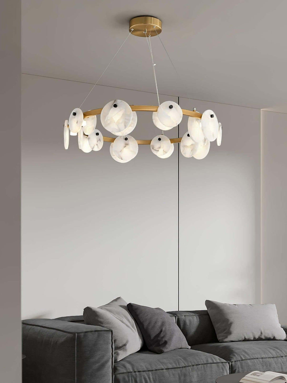 Vezino Alabaster Brass Chandelier | Elegant Bedroom Light