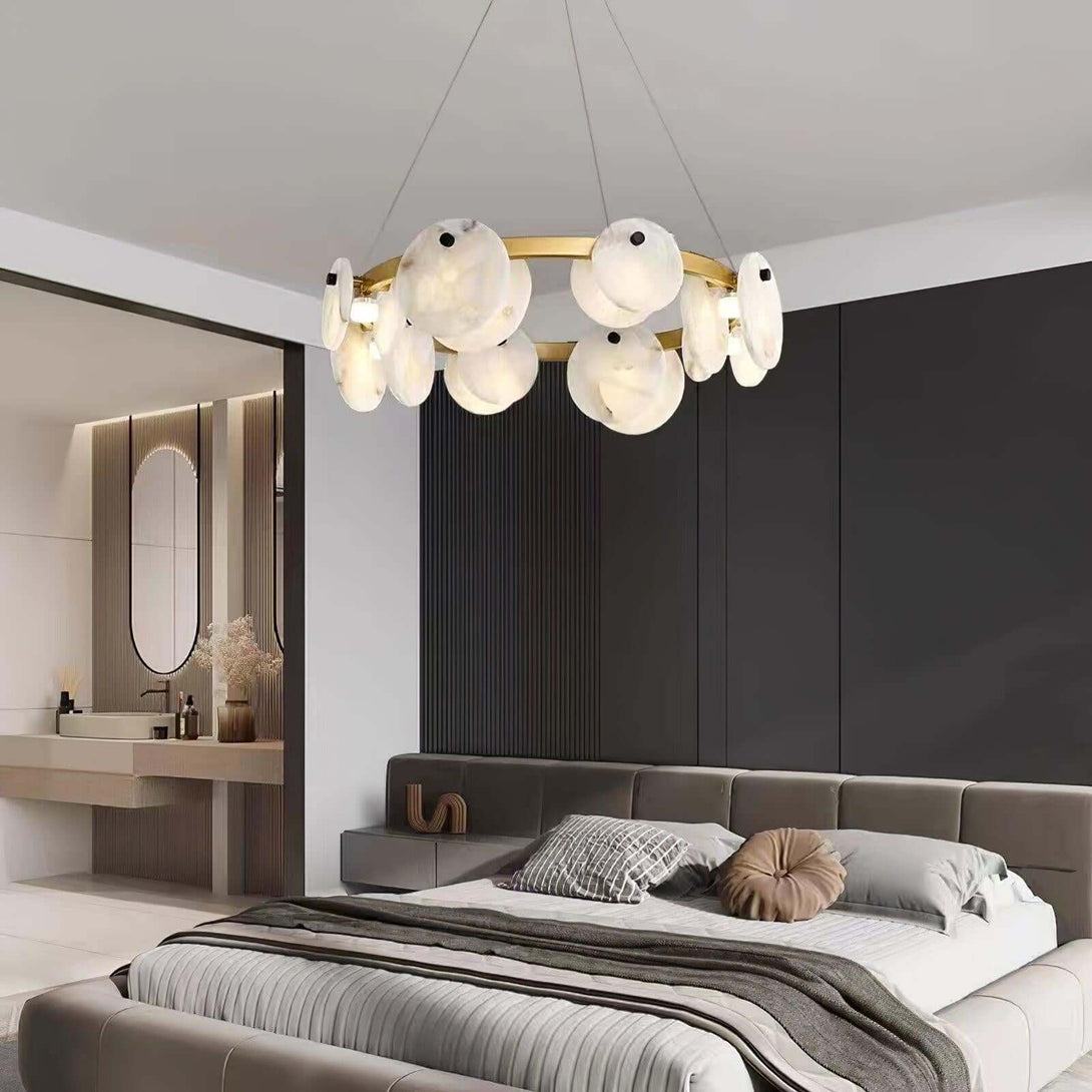 Vezino Alabaster Brass Chandelier | Elegant Bedroom Light