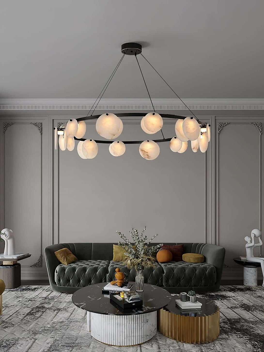 Vezino Alabaster Brass Chandelier | Elegant Bedroom Light