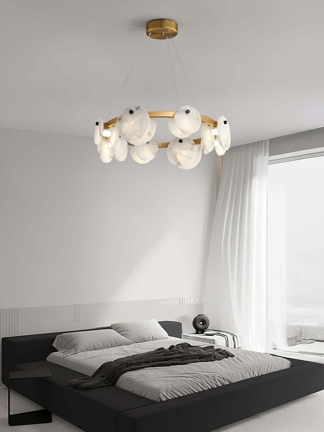 Vezino Alabaster Brass Chandelier | Elegant Bedroom Light
