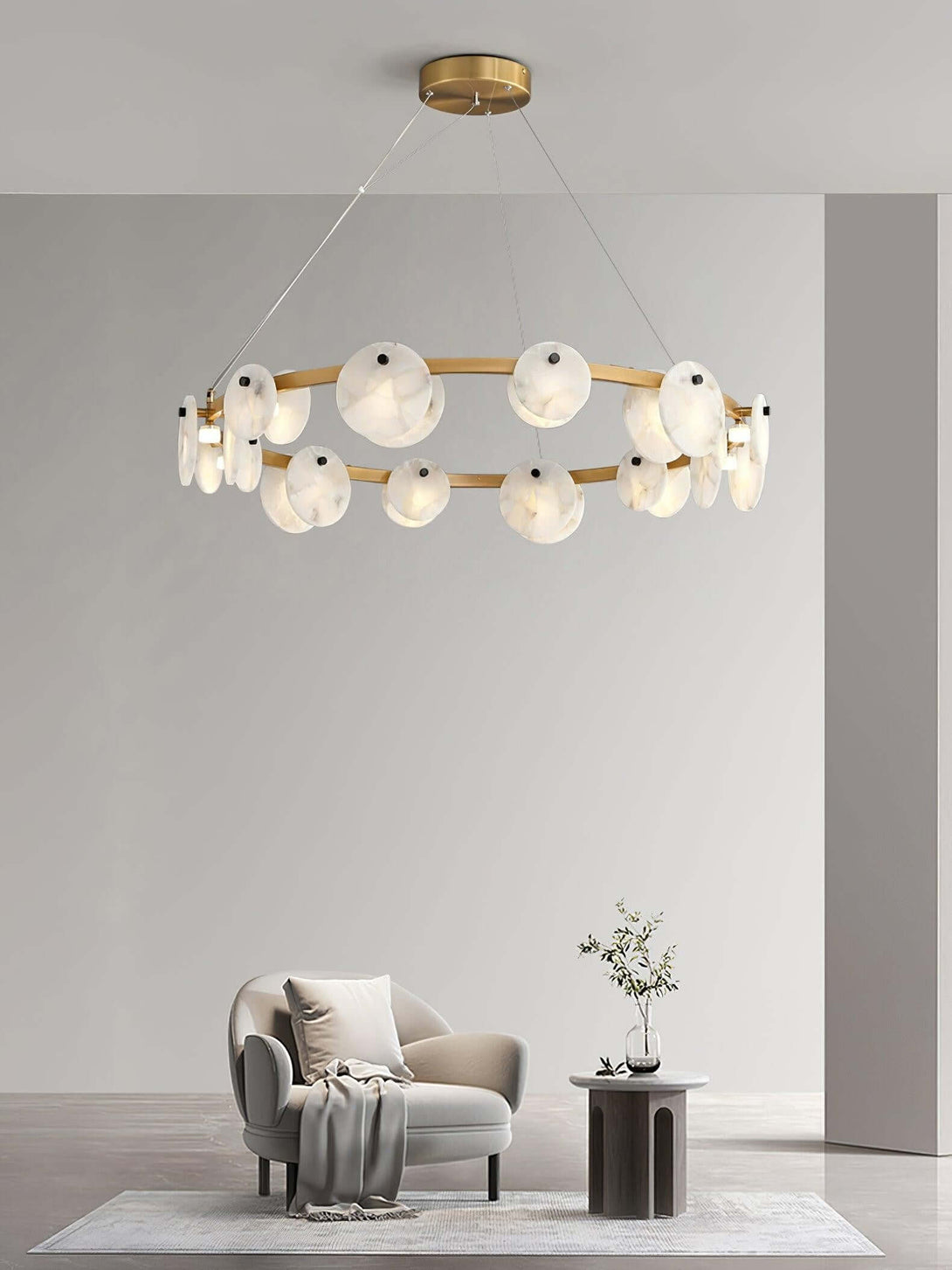 Vezino Alabaster Brass Chandelier | Elegant Bedroom Light