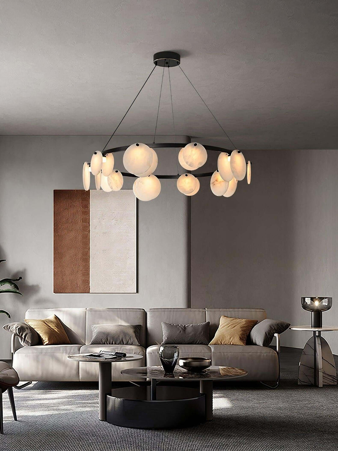 Vezino Alabaster Brass Chandelier | Elegant Bedroom Light