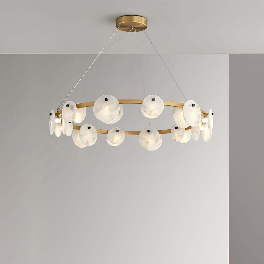 Vezino Alabaster Brass Chandelier | Elegant Bedroom Light