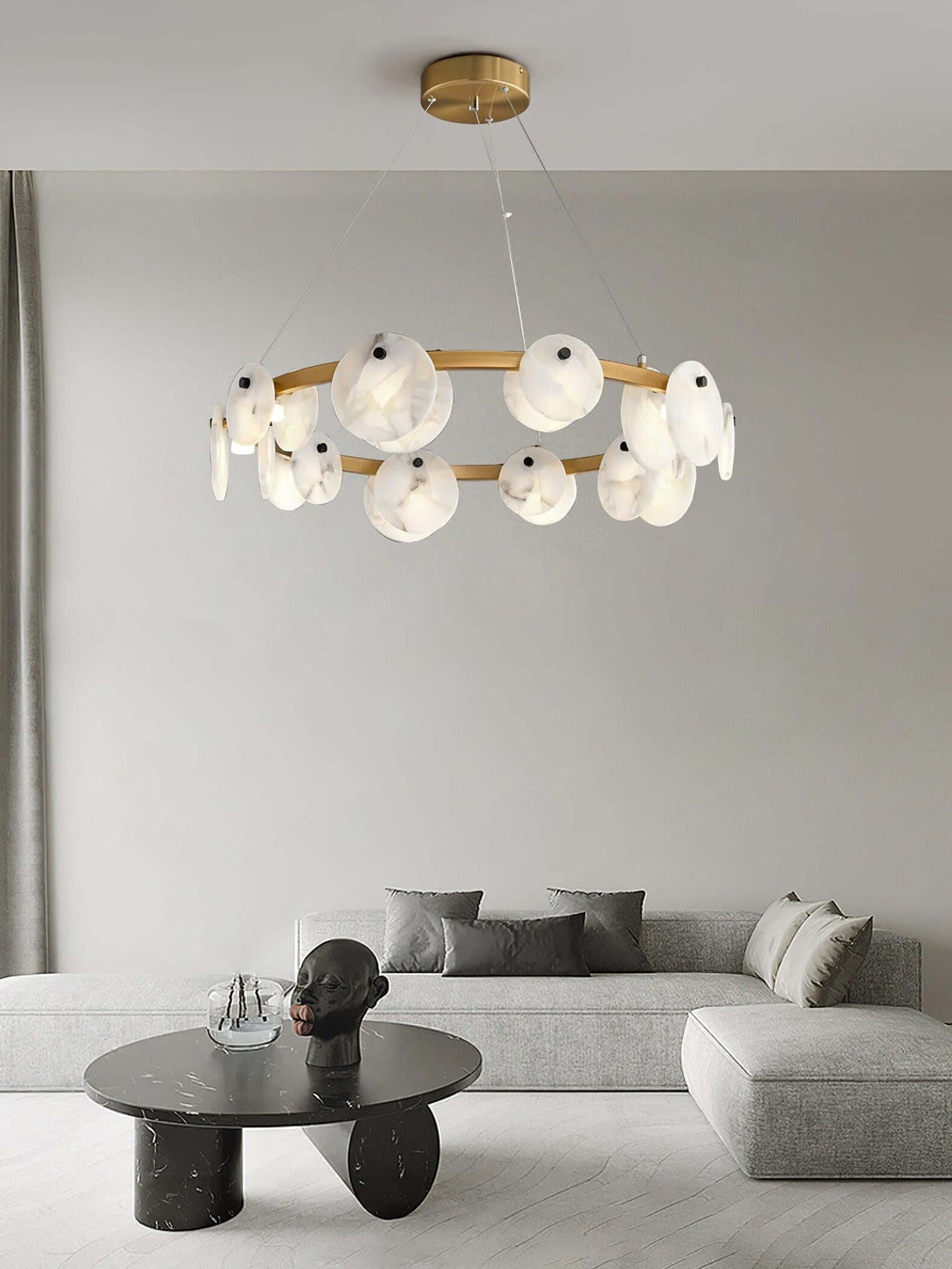 Vezino Alabaster Brass Chandelier | Elegant Bedroom Light