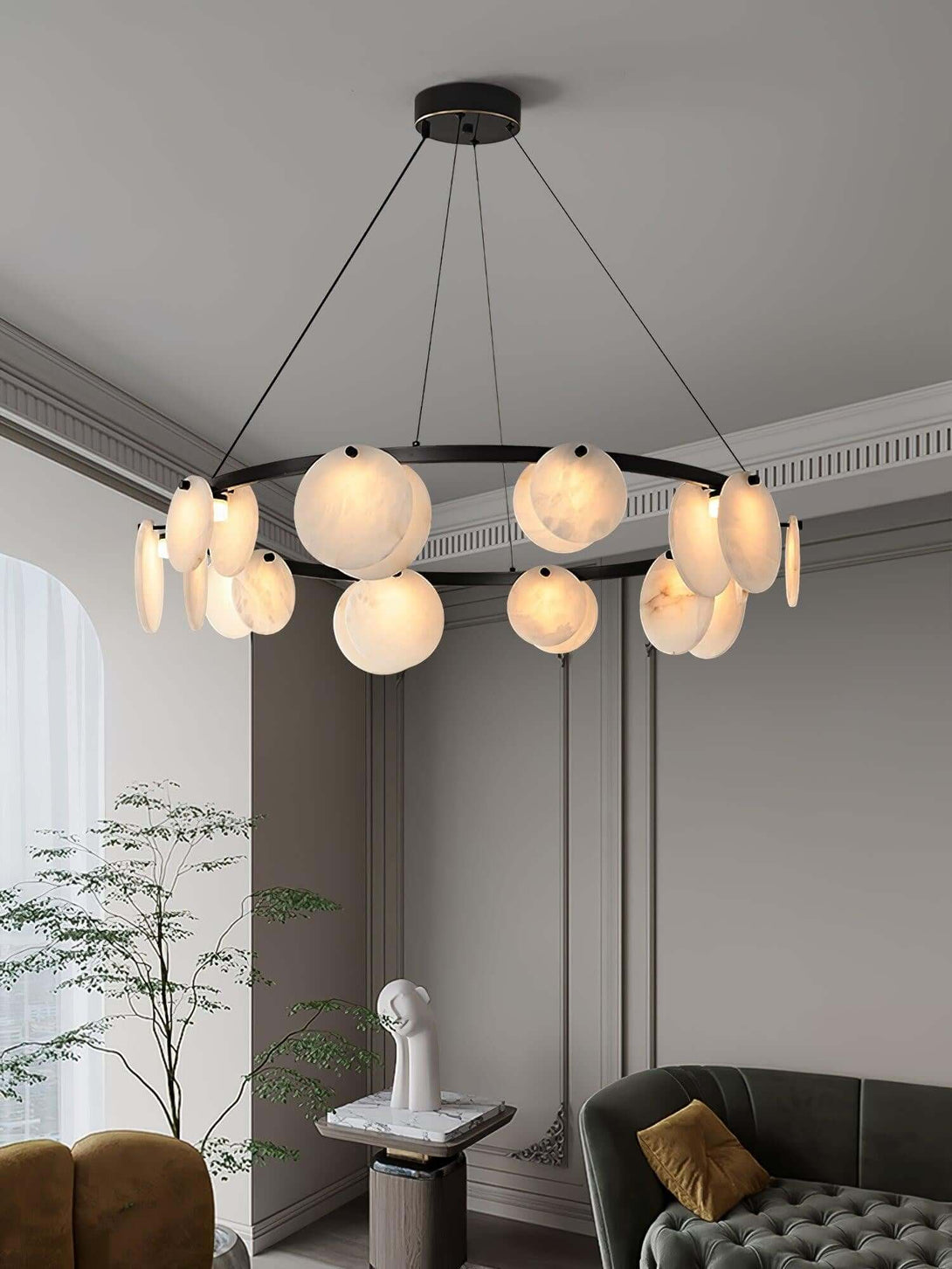 Vezino Alabaster Brass Chandelier | Elegant Bedroom Light
