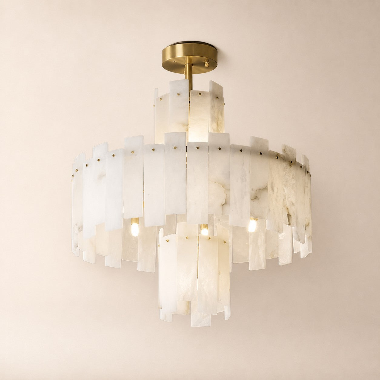 Vorlis Alabaster Chandelier | Modern Brass Dining Room Light | Rossolighting