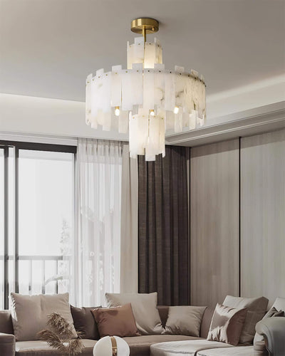 Vorlis Alabaster Chandelier | Modern Brass Dining Room Light | Rossolighting