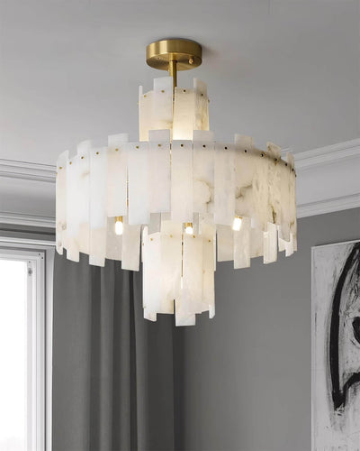 Vorlis Alabaster Chandelier | Modern Brass Dining Room Light | Rossolighting