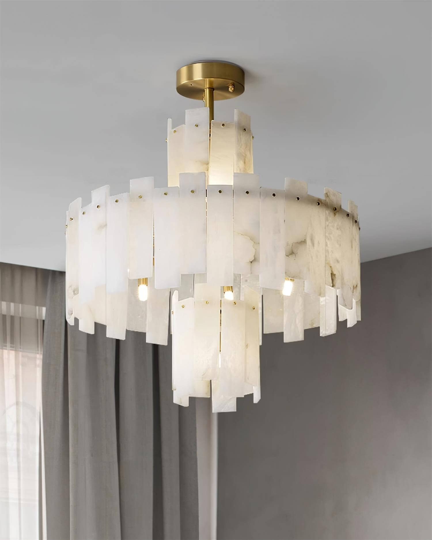 Vorlis Alabaster Chandelier | Modern Brass Dining Room Light | Rossolighting