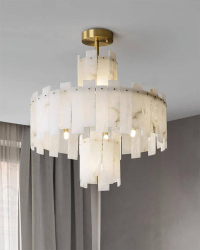 Vorlis Alabaster Chandelier | Modern Brass Dining Room Light | Rossolighting