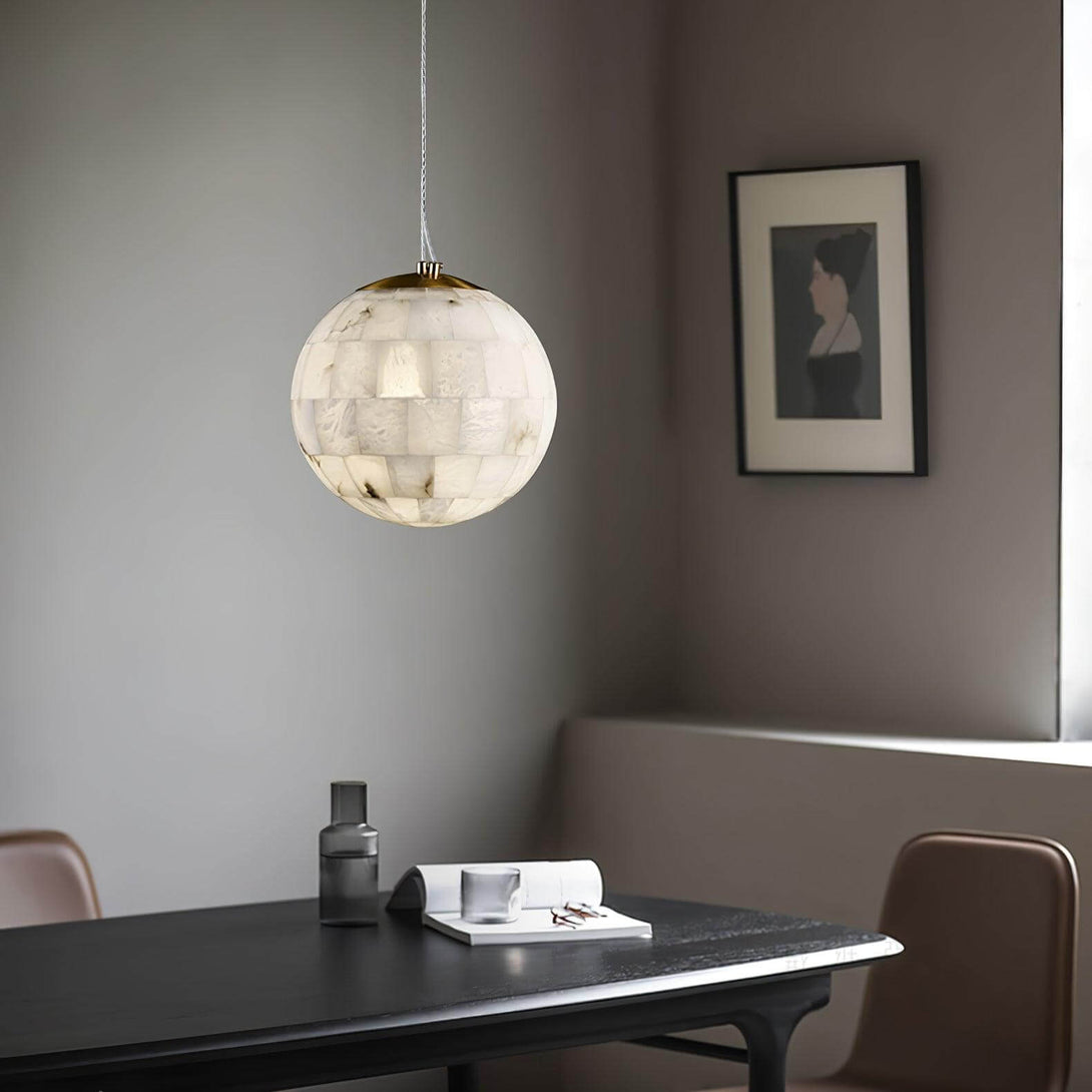 Zarqe Alabaster Pendant Light, Spherical Design, Perfect for Kitchen Table or Modern Decor, Dia 28cm or 35cm