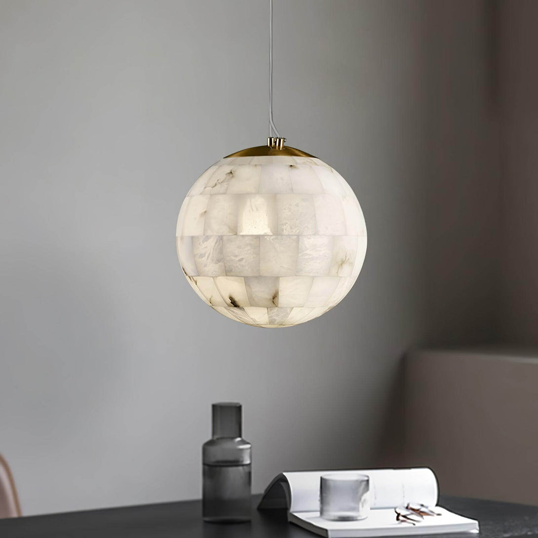 Zarqe alabaster spherical pendant light, 28cm/35cm diameter, ideal for modern kitchen pendant light fixtures.