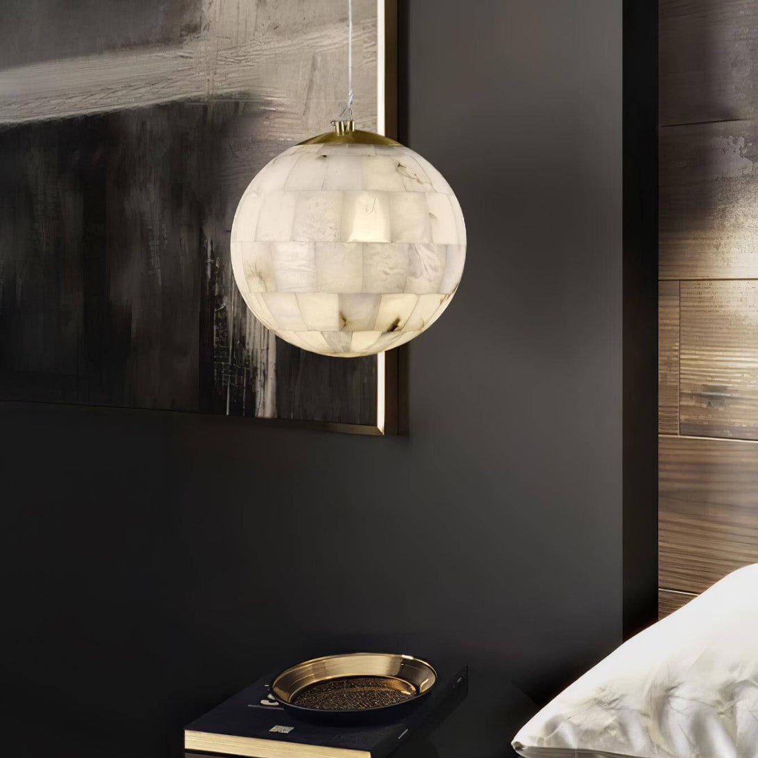 Zarqe Pendant Light featuring alabaster design, 28cm spherical pendant light perfect for kitchen and modern spaces.