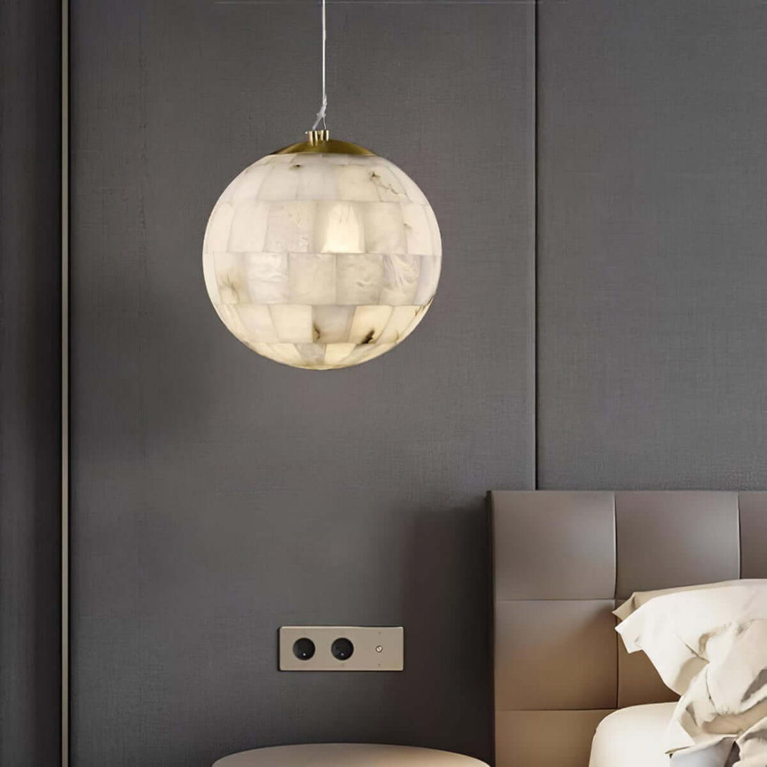 Zarqe Pendant Light - Alabaster spherical pendant light fixture for modern kitchen decor.