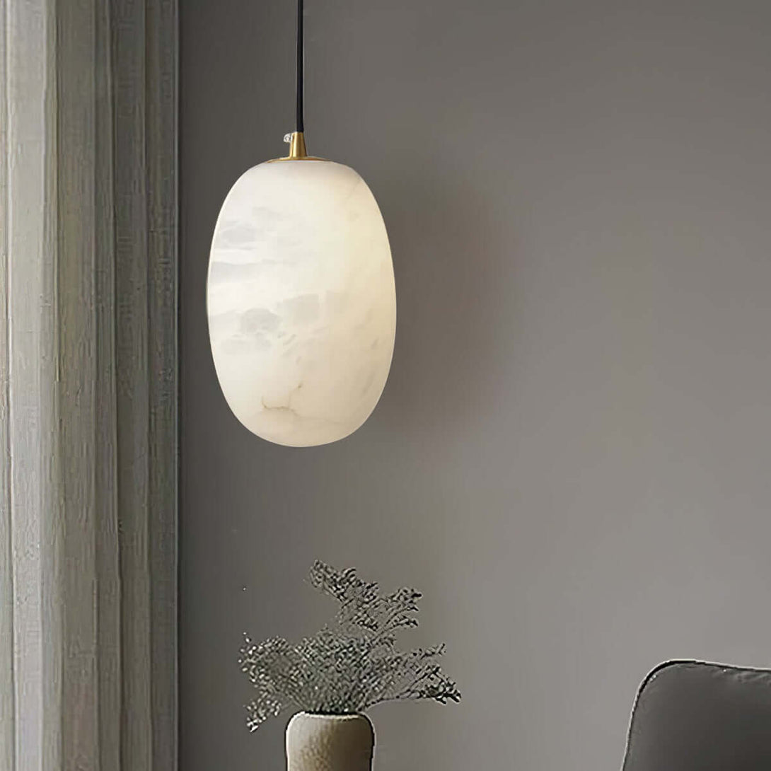 Zelino Pendant Light, alabaster pendant light, MCM hanging lamp, ideal kitchen pendant lighting over island.