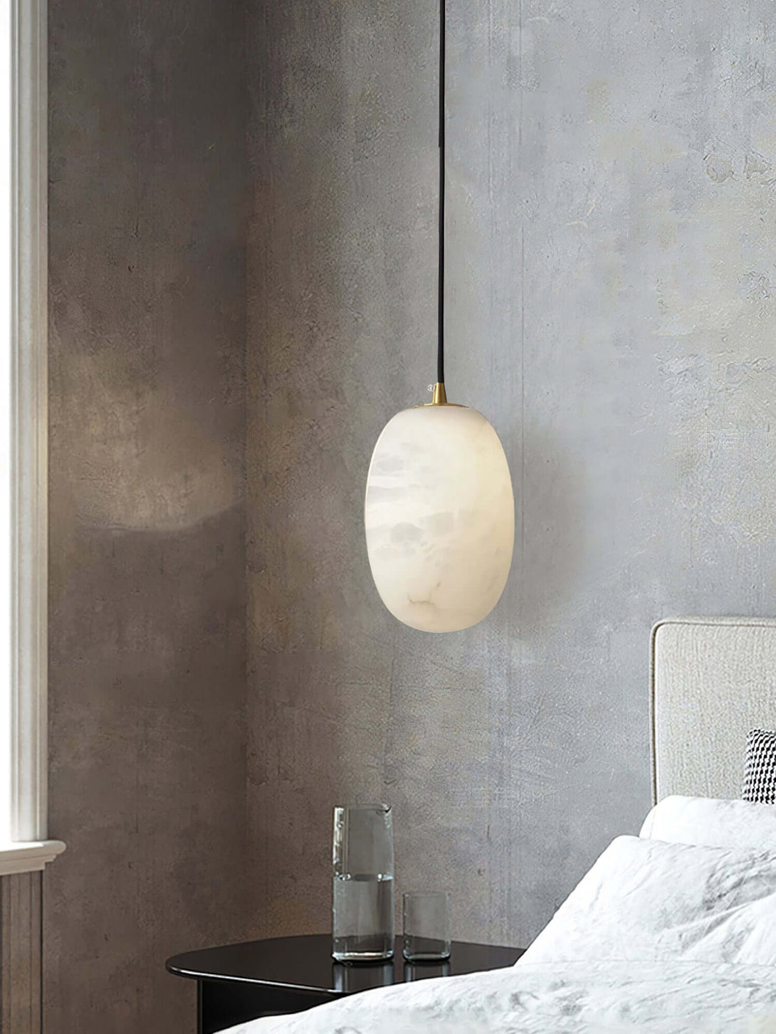 Zelino Pendant Light with alabaster shade, perfect for kitchen island or MCM decor, measuring Dia 10cm x H 15cm.