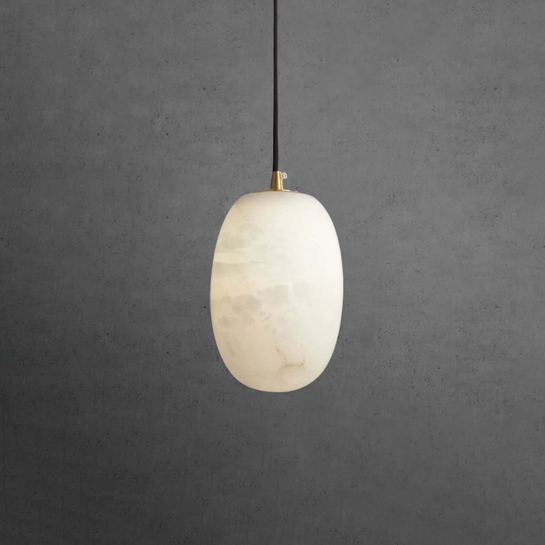 Zelino Pendant Light, an alabaster pendant lamp ideal for kitchen island lighting, featuring a modern MCM design.