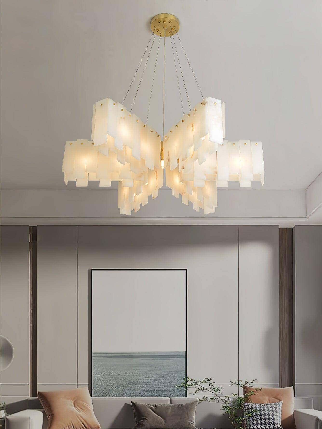 Zeltra Alabaster Chandelier | Brass Dining Room Lighting | Rossolighting