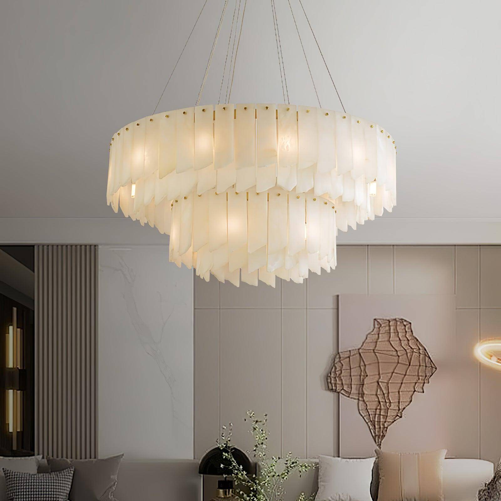 Zeltra Alabaster Chandelier | Brass Dining Room Lighting | Rossolighting
