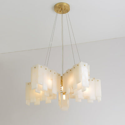 Zeltra Alabaster Chandelier | Brass Dining Room Lighting | Rossolighting