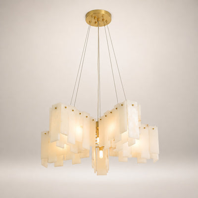 Zeltra Alabaster Chandelier | Brass Dining Room Lighting | Rossolighting