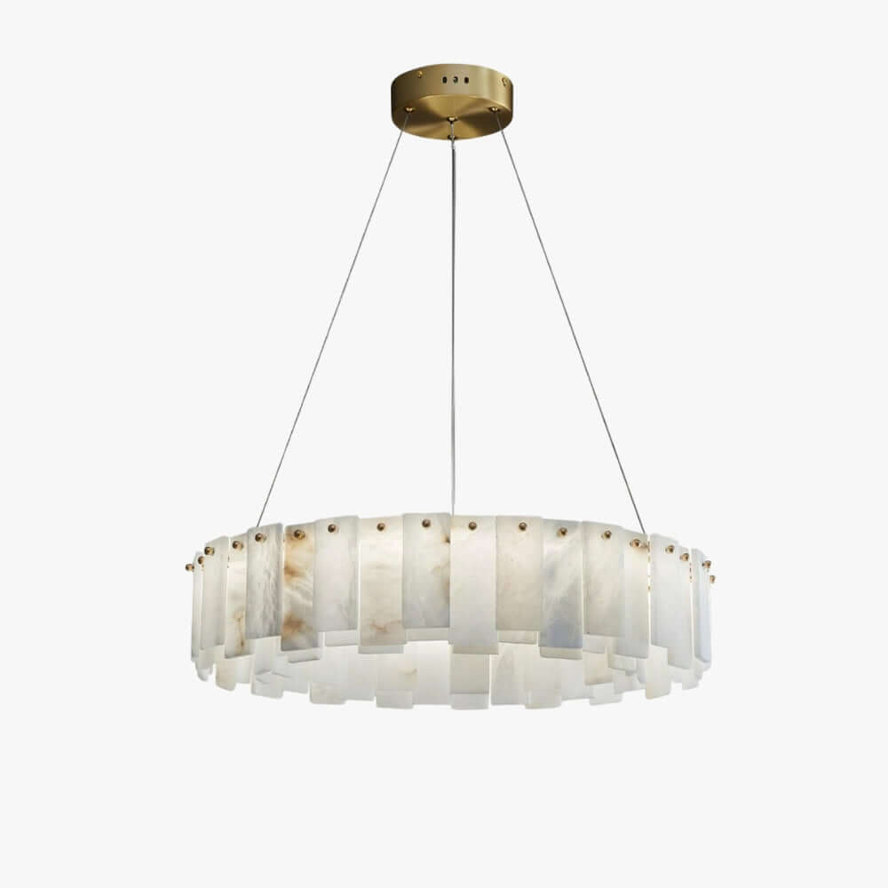 Zemora chandelier featuring alabaster design and gold accents, ideal for mid century modern interiors.
