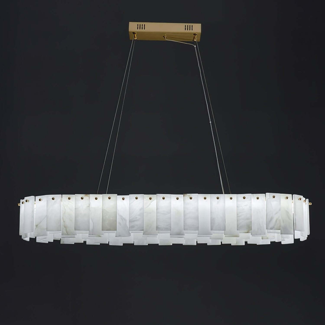 Zemora alabaster chandelier, mid-century modern round lighting, showcasing an elegant design and sleek finish.