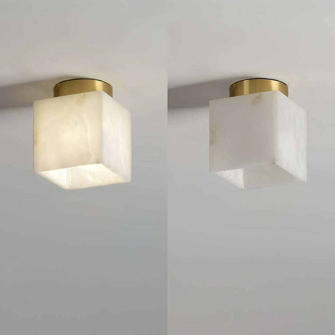 Zolume Ceiling Light, 15cm x 18cm, alabaster semi flush ceiling light for small bathrooms in elegant art deco style.