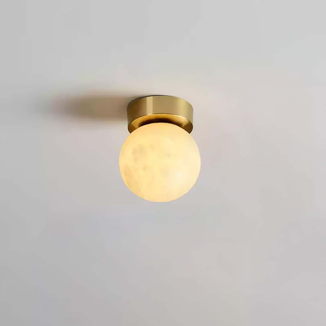 Zolume ceiling light - small art deco alabaster semi flush fixture for bathroom, Dia 15cm x H 18cm, elegant lighting solution.