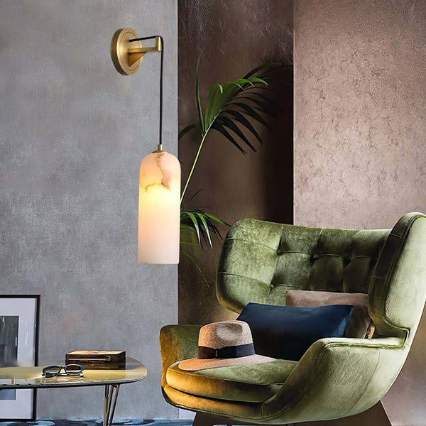 Zoryn Wall Sconce – Alabaster Wall Sconce Brass Light Fixture