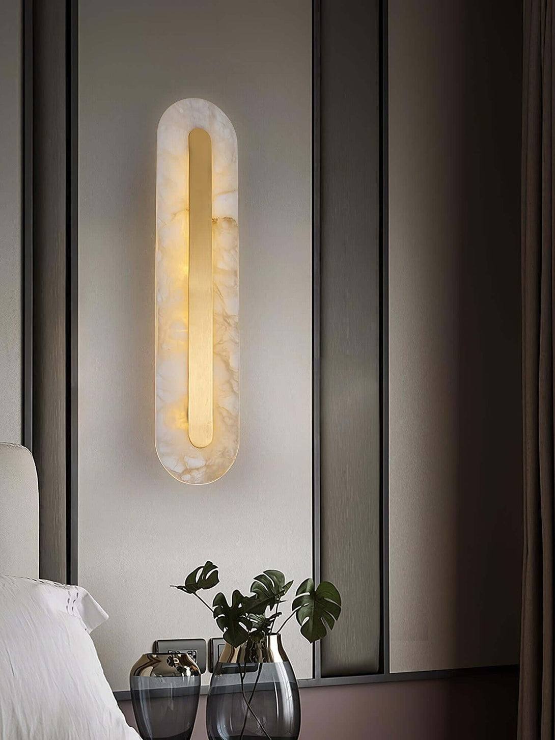 Zymera Alabaster Wall Sconce with Brass Accent Light