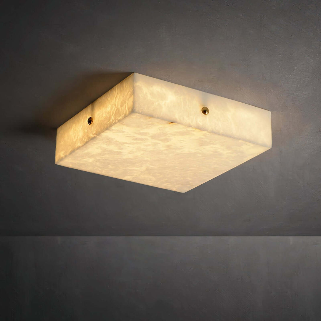 Zymero alabaster flush mount light in square design, modern ceiling light for contemporary spaces.