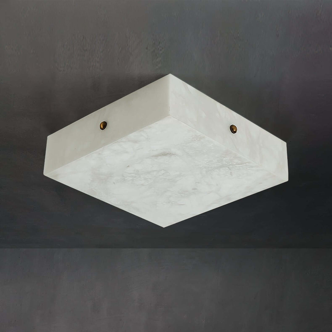 Zymero square alabaster flush mount ceiling light, modern design, ideal for contemporary spaces.