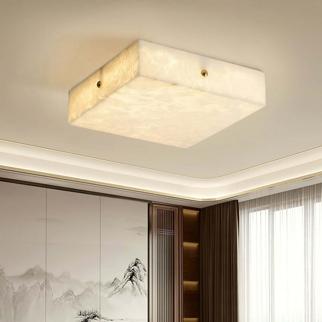Zymero alabaster flush mount light, modern square ceiling light in a stylish interior setting