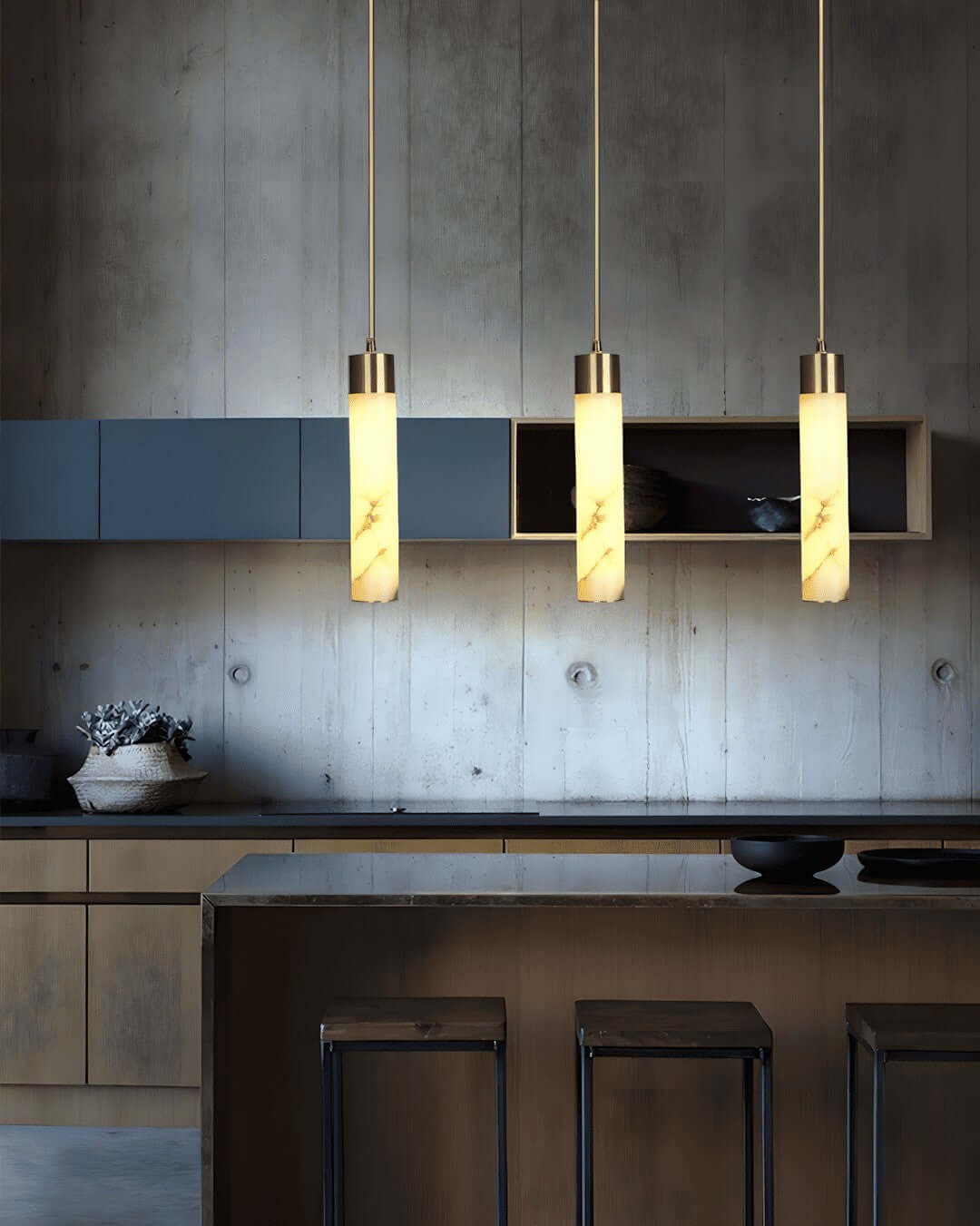 Alabaster Chandelier Over Dining Table - Scandinavian Dining Fixtures