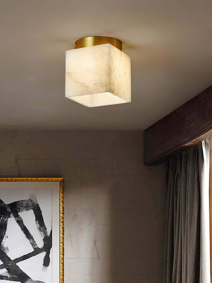 Zolume Ceiling Light in art deco design, alabaster semi flush for small bathroom ceiling light fixtures.