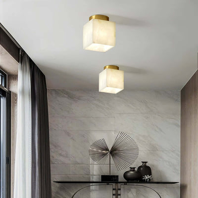 Zolume Ceiling Light: Small bathroom ceiling light fixtures in art deco style with alabaster semi flush design.