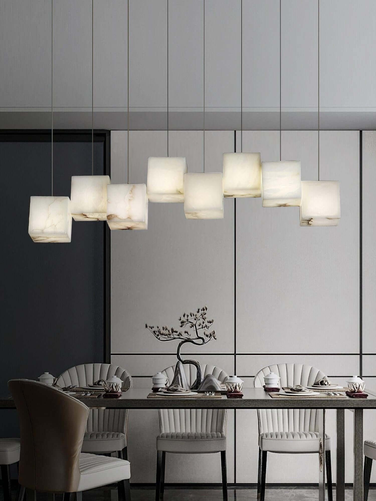 Zovrix Alabaster Chandelier – Long Great Room Lighting