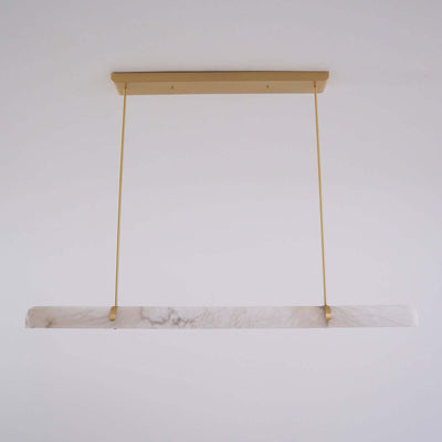 Qemir chandelier featuring alabaster design, ideal light fixture for modern dining rooms, linear style 35.4" long.