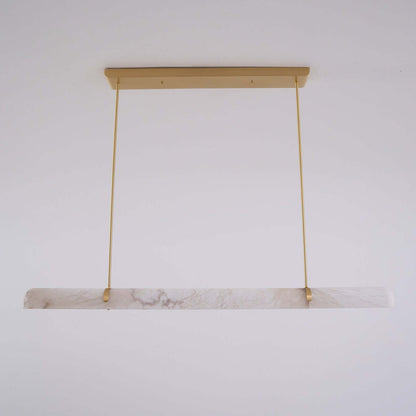Qemir chandelier featuring alabaster design, ideal light fixture for modern dining rooms, linear style 35.4" long.
