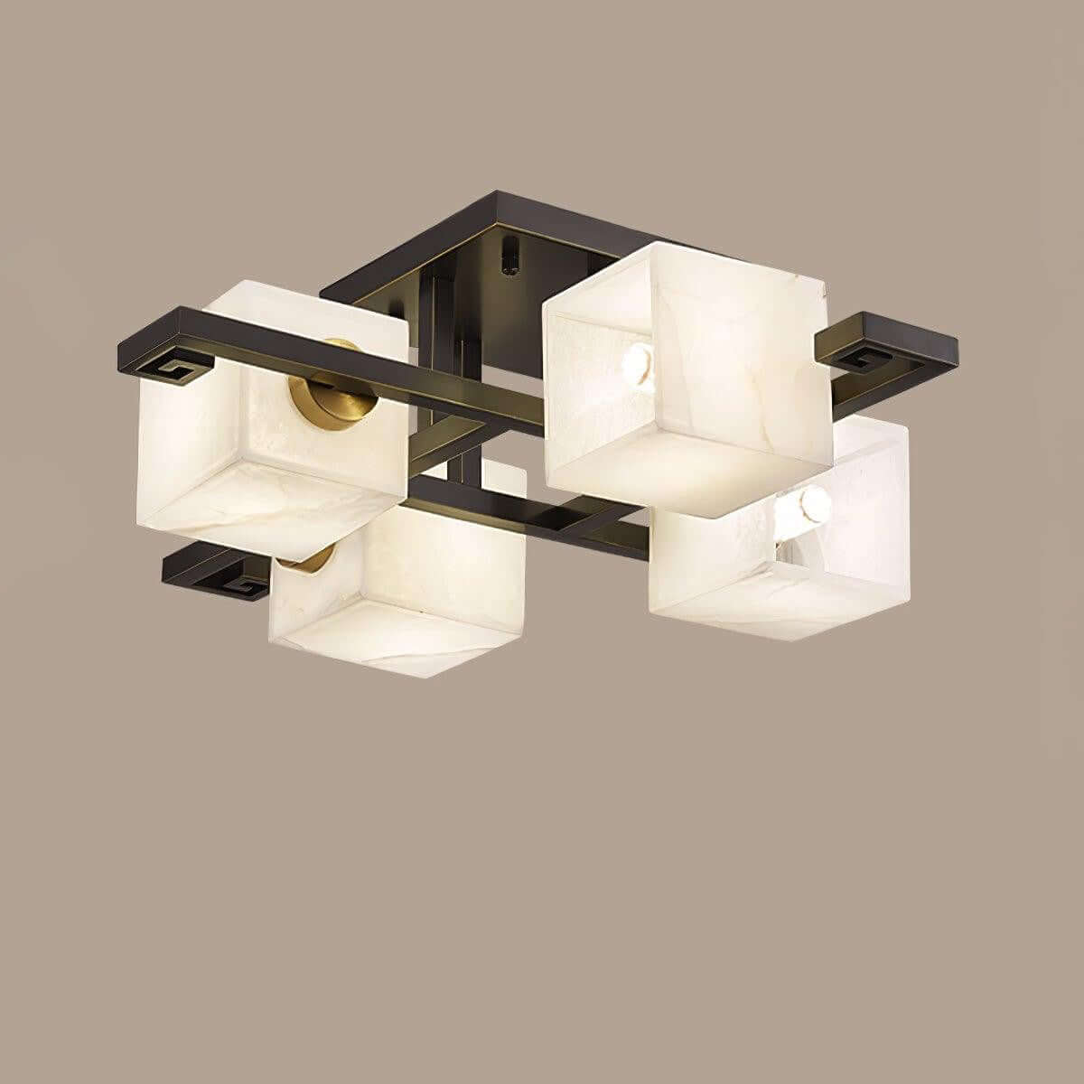 Veyron Ceiling Light | Alabaster Semi Flush & Brass Ceiling Light