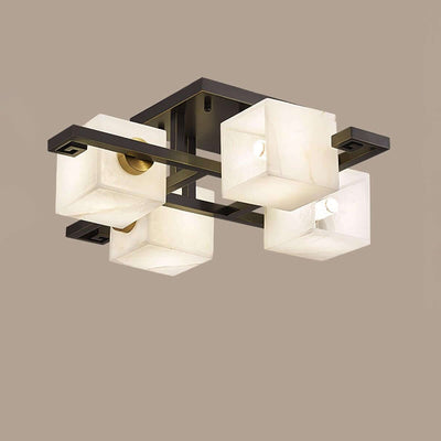 Veyron Ceiling Light | Alabaster Semi Flush & Brass Ceiling Light