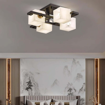 Veyron Ceiling Light | Alabaster Semi Flush & Brass Ceiling Light