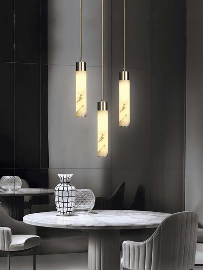 Alabaster Chandelier Over Dining Table - Scandinavian Dining Fixtures