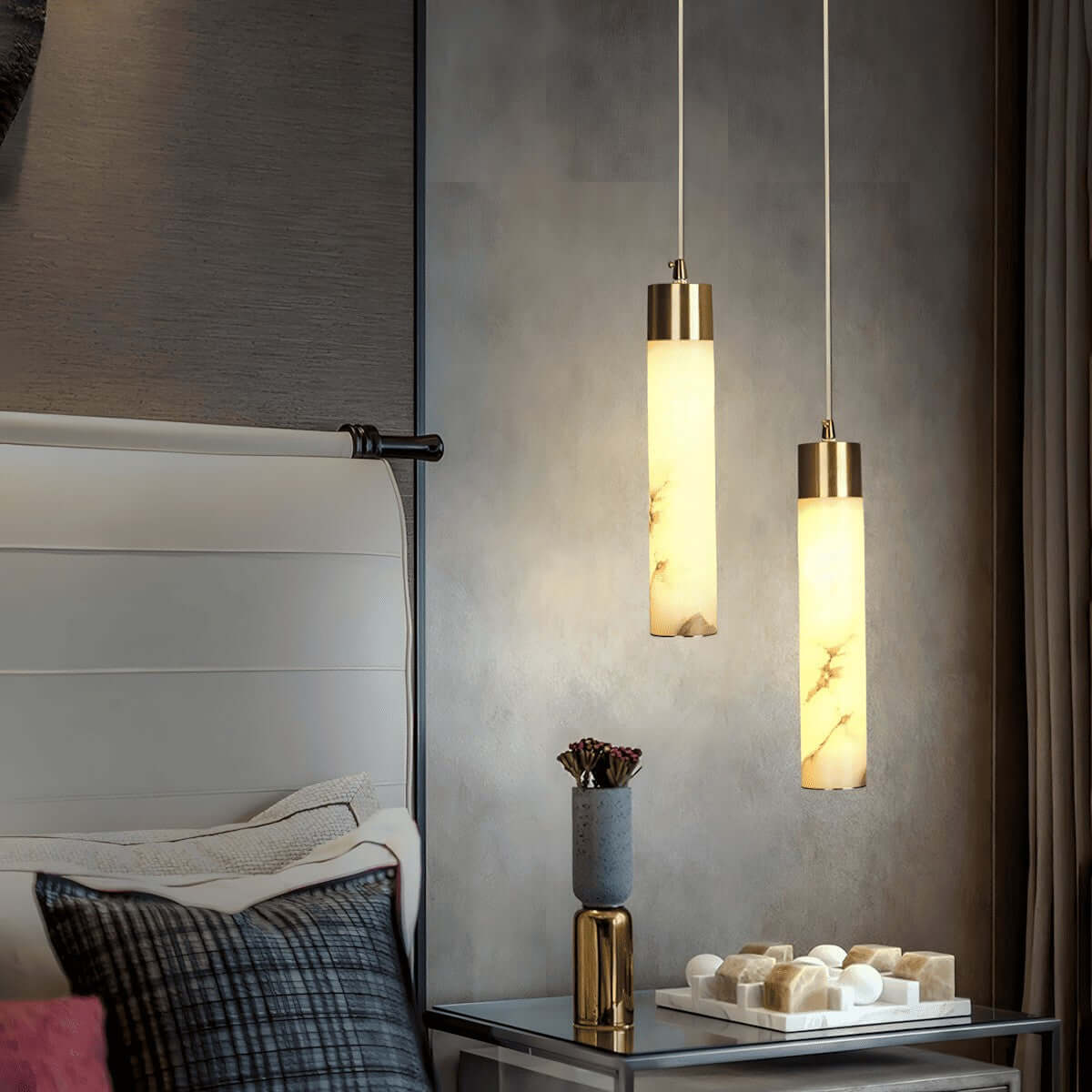 Alabaster Chandelier Over Dining Table - Scandinavian Dining Fixtures